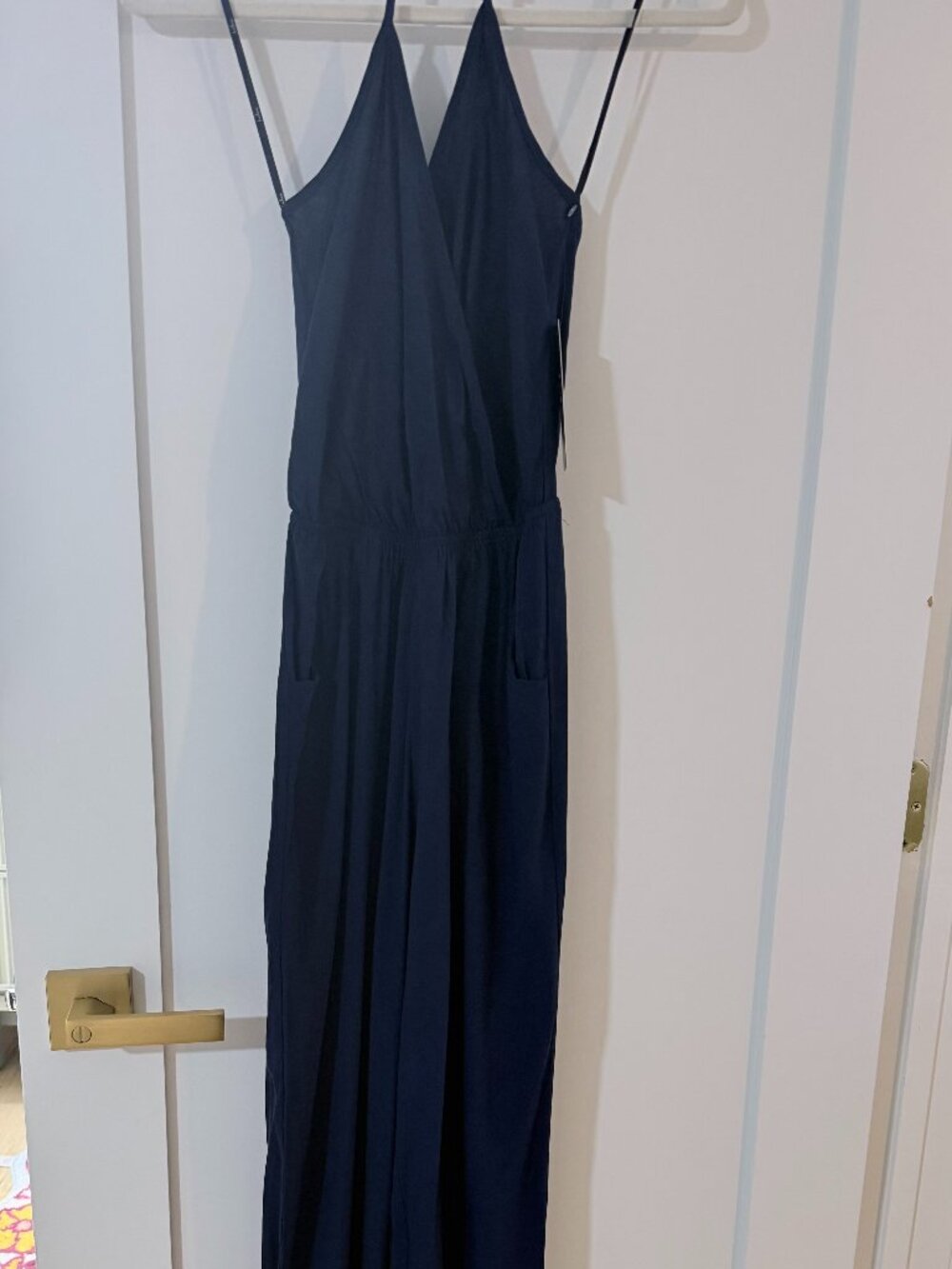 Lulus Navy Blue Surplice Jumpsuit NWT Size Small Wide Leg Pocketed